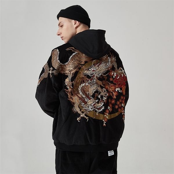 Hommes laine mélanges hiver style chinois broderie dragon épais hommes veste personnalité de la marque japonais Yokosuka coton vêtements décontracté 220915