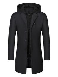 Manteau d'hiver en mélange de laine pour homme, couleur unie, mode décontractée, Business, mi-long, Trench, surdimensionné 4XL, 231205