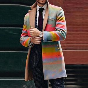 Men's Wool Blends Winter Coat Stylish Plaid Print Trench Lapel Cardigan with Pockets Windproof Business Style Jacket for Fallwinter 231009