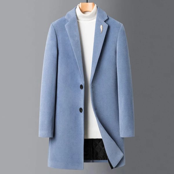 Hommes laine mélanges veste d'hiver Long manteau simple boutonnage caban décontracté hommes pardessus mélange vestes marque vêtements 231102