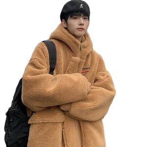 Hommes laine mélanges hiver vestes agneau manteaux Style coréen surdimensionné à capuche Parka mode fourrure manteau vêtements hommes