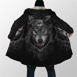 Hommes Laine Mélanges Hiver Hommes Pour Femmes Cape À Capuche Black Wolf Nightmare 3D All Over Prined Fleece Wind breaker Warm Hood Cape HKD230718