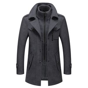 Men's Wool Blends Winter Mens Wool Blends Coats Solid Color Thick Warm Woolen Overcoat Double Neck Trench Coat Men Single Breasted Windbreaker 230908