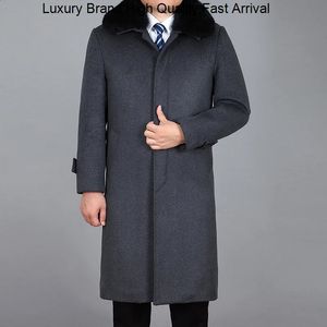 Heren Wolmix Wollen Jas Kasjmier Overjas Echt Konijnenbont Dikke Warme Winterjassen Peacoat Lange Jas Heren M-4XL 231118