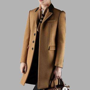 Herenwol mengsels wollen jas 2021 herfst winter mode massieve kleur met eenzame borsten lange mouw westerse stijl temperament casual mannen warm t220810