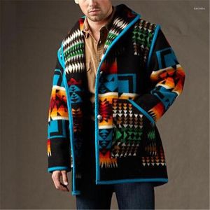 Lana de los hombres Casual suelta cuello vuelto prendas de vestir exteriores para hombre Vintage impreso chaquetas de manga larga 2023 Otoño Invierno moda abrigos con botones para hombres