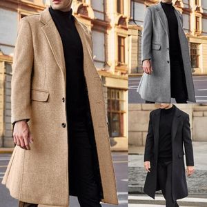 Wollen jas voor heren, effen kleur, omgeslagen kraag, vrijetijdsvest, jas voor herfst, winter, fleece, geulbovenkleding met lange mouwen