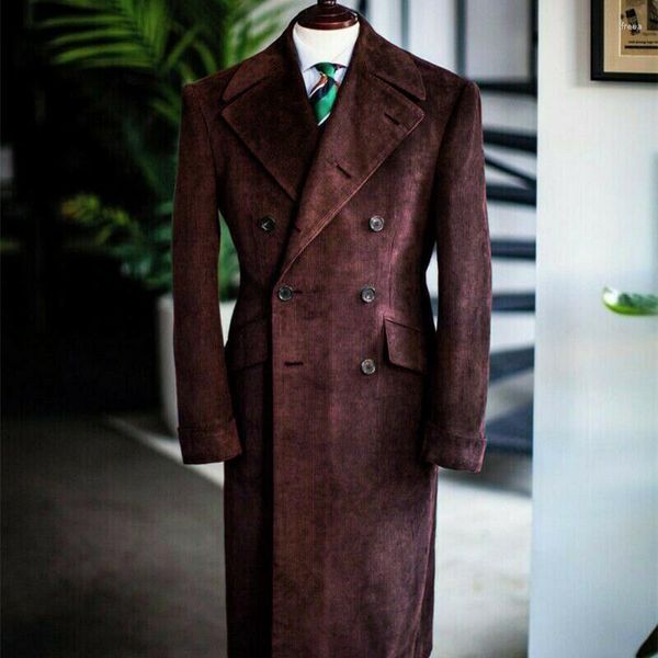 Trench-Coat de smoking en laine et velours côtelé pour homme, Blazer croisé sur mesure, veste longue et chaude