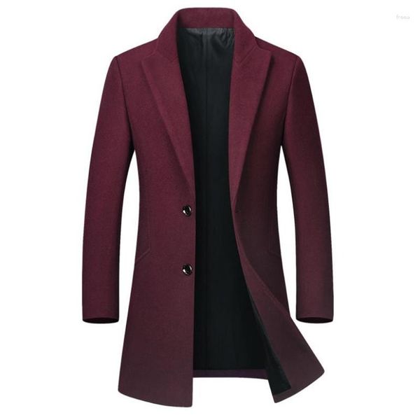 Lana de los hombres Otoño/Invierno Color Sólido Cortavientos Slim-fit Chaqueta a prueba de viento Abrigo Solapa Negocios Casual