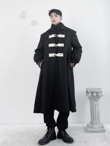 Manteau en laine Tweed pour hommes, à la mode, ample, personnalité, loisirs, large épaule, boucle en corne de bœuf, moyen et Long, hiver