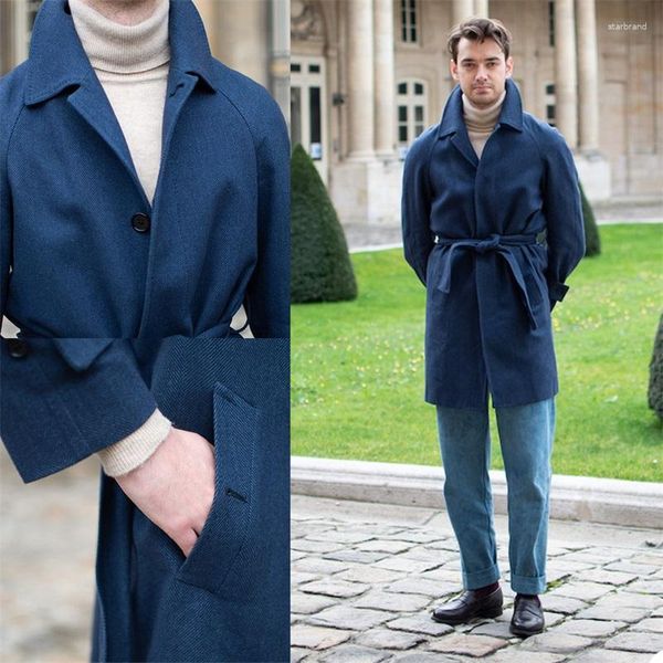 Trajes de hombre de lana en espiga para hombre Abrigo con cinturón Traje de chaqueta larga Otoño Invierno Cálido Formal Negocios Boda Causal Fiesta de baile Diario