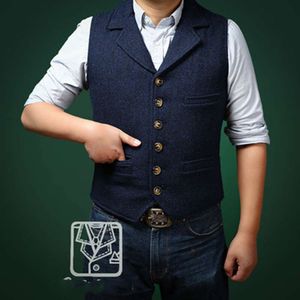 Costume à chevrons en laine pour hommes, rétro, Slim, revers cranté, gilet décontracté, meilleur smoking pour hommes