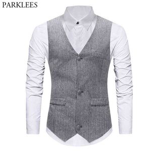 Hommes laine chevrons Tweed gilet marque Slim Fit sans manches gilet gilet hommes formel affaires mariage Chaleco Hombre 210522