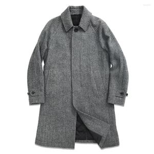 Manteau d'hiver en laine pour hommes Long Tweed à chevrons Balmacaan Manches raglan Trench matelassé Veste classique Vintage America Clothes