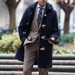 Manteau en laine pour hommes, tendance, Interview d'affaires, automne et hiver, laine mi-longue, revers, manches longues, couleur unie, bouton en corne