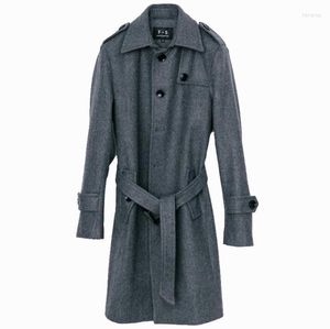 Herenwol herenmengsels grijs casual wollen jas heren geul jassen riem winter warme lange mouwen overjas heren kasjmier casaco