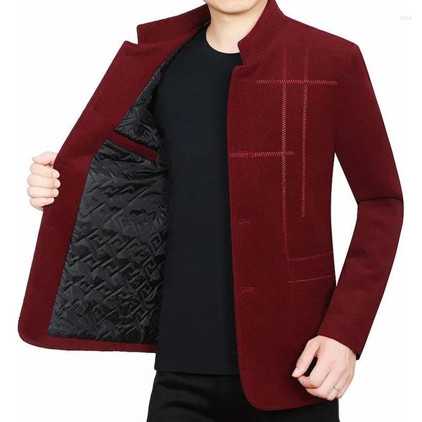 Hommes Laine Hommes Manteau De Laine Vintage Vêtements Automne Hiver Épaissir Stand Trench Chaud Pardessus Matelassé Affaires Veste Décontractée Manteau Homme