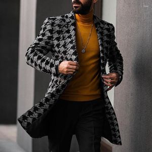 Heren Wol Heren Double Breasted Jas Gedrukt Turn-down Kraag Vest Jassen Vintage Houndstooth Voor Mannen Herfst Winter Harajuku jassen