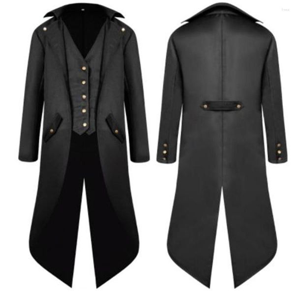 Chaqueta Retro de lana para hombre, traje FRAC gótico Steampunk, abrigo largo victoriano, uniforme de golondrina de un solo pecho para Cosplay