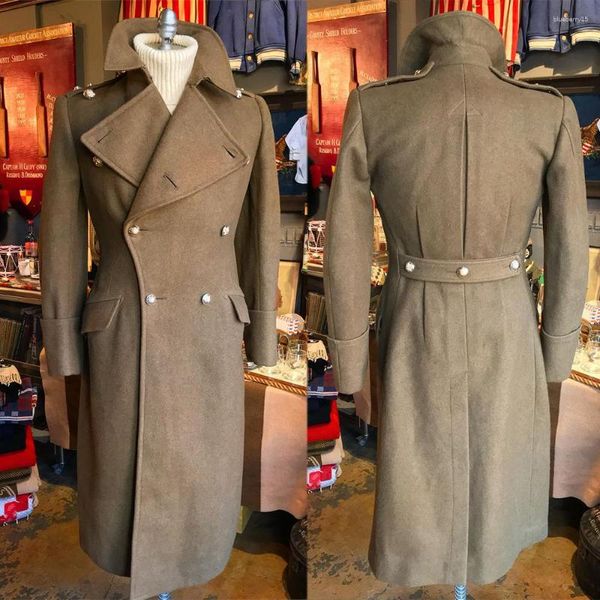 Abrigo de lana estilo inglés marrón sólido para hombre, abrigo largo grueso con doble botonadura, chaqueta cálida informal a la moda para invierno