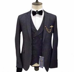 Heren Wollen Pakken Rooster Revers Tweed Smoking Slim Fit Leisure Winterjas Bruidsjonkers Wedding Suits 3 stuks Blazer + vest + Broek D5aP #