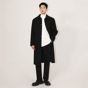 Herenwol SYUHGFA Koreaanse chique zwarte wollen jas middellange en lange casual 2023 herfst winter verdikte losse jassen met enkele rij knopen
