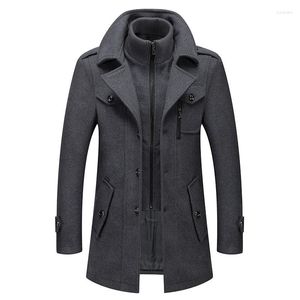 Wollen winterjas voor heren, dikke jas met dubbele kraag, geul met enkele rij knopen en mode-mixen overjassen