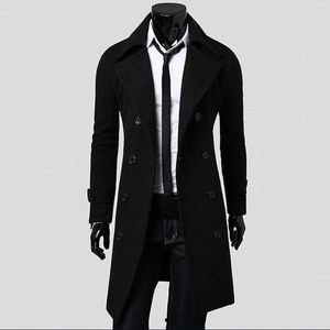 Manteau d'hiver en laine pour hommes, Slim, Trench élégant, couleur unie, Double boutonnage, veste longue, 2023