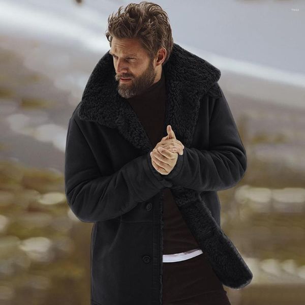 Abrigo grueso y cálido de lana para hombre, chaqueta de piel de oveja de manga larga con forro de piel de montaña, chaquetas holgadas de cordero de imitación para invierno