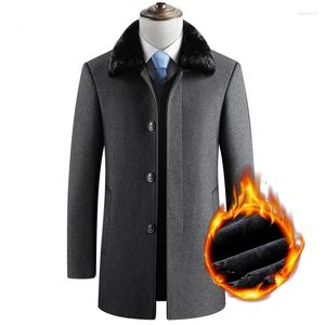 Heren Wol Winter Dikker Warme Wollen Jas Heren Casual Slim Fit Bontkraag Windjack Zakelijke Overjas Lange Geul Blends Peacoats