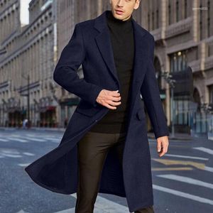 Wollen wollen herenjas met enkele rij knopen, lange geul, slim fit, mode-avondjurk, winterjas, casual