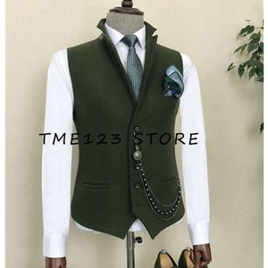 Chaleco de negocios informal con cuello en V y un solo pecho de lana para hombre, ropa para hombre, traje, chaquetas, gemelos, trajes elegantes Steampunk