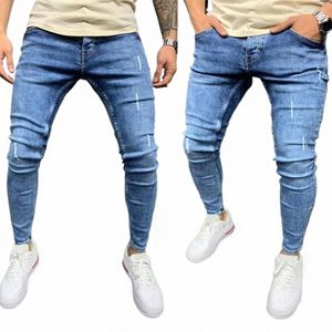 Mannen versleten been stretch skinny jeans nieuwe retro W gescheurde skinny denim broek heren casual slim fit stretch potlood broek d9JK#