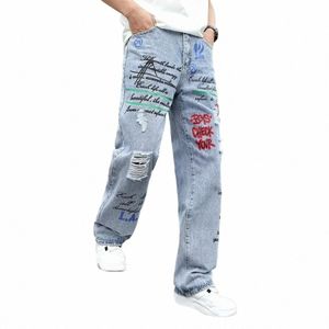 Heren Y2K Baggy Jeans Hip Hop Gescheurde Broek Harem Carto Losse Graffiti Afdrukken Denim Casual Broek Cargo Jeans voor Mannen U638 #