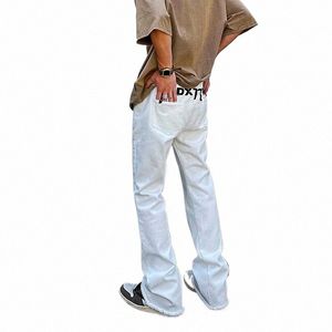 Y2K Vêtements pour hommes Pantalons évasés imprimés blancs Pantalons en denim Streetwear Jeans Baggy évasés Hip Hop Jeans Skinny Pantalons pour hommes B8AZ #