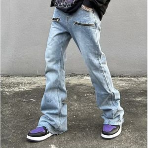 Y2K Fashion Zipper Retro Washed Baggy Flare Jeans Pants heren mannen streetwear hiphop brede been rechte denim broek Ropa hombre 230724