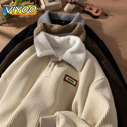 Männer Y2K Plus Samt Cord Winter Polo Shirts Qualität Daunenmantel Für Männer Koreanische Herbst Kleidung Stil Sportswear Sweatshirts 240102