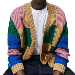 Cardigan en tricot pour jeunes hommes, pull en laine, couleur contrastée, mode européenne et américaine, automne/hiver