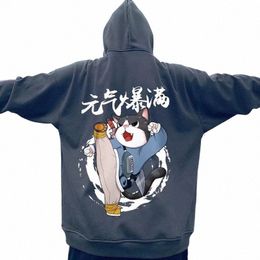 Sweat à capuche pour hommes Y2K Vitality Kung Fu Cat Print Streetwear Hip Hop Sweat à capuche Harajuku Fi Coat hombre sudaderas M61Q #