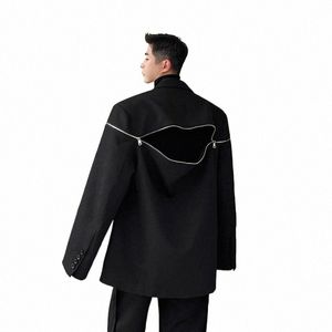 Veste de costume à épaulettes à glissière pour hommes épissage manches Lg à simple boutonnage col cranté couleur unie fesses Blazers hauts s06u #