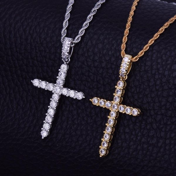 Collier pendentif croix Zircon pour hommes bijoux Hip hop breloque chaîne Zircon cubique Bling pour cadeau