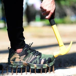 Men schoenen veiligheidswerk laarzen mode camouflage lente ademende mesh staal teen casual schoenen heren arbeidsverzekering punctie bewijs