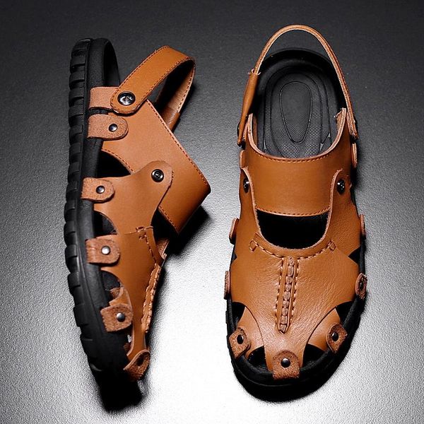 Hommes sandales en cuir véritable pour Roman 39 creux léger chaussures décontractées respirantes été en plein air gladiateur Sandalia Masculina 32373