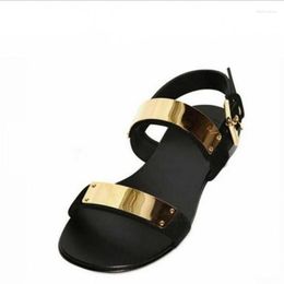 Hommes sandales Gold Summer pour chaînes en cuir authentique plage plate de plage Gladiators Mens Sandalias S