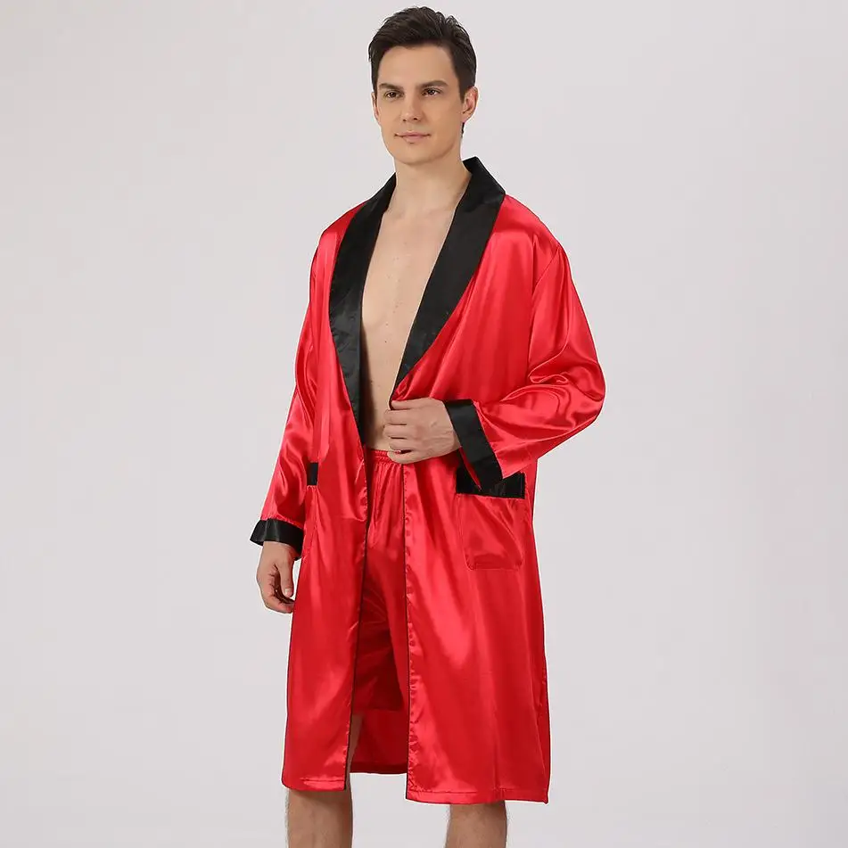 Erkekler Saten Kimono Robe Kısa Pantolon Uyku Seti Erkek V yaka Nightwear Placewear Ev Soyunma Şezlong Pijamalar Batak