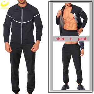 Traje de Sauna para hombre, conjunto de sudor, mallas adelgazantes, chaqueta para perder peso, pantalones de entrenamiento, Fiess quemador de grasa, cremallera térmica