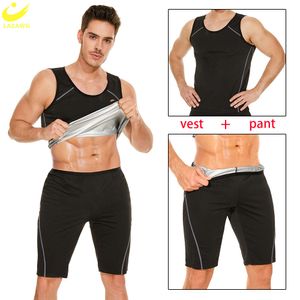 Mannen saunapak zweetset afslankbroek gewichtsverlies vest workout shirts fiess tanktop sport body shaper vetverbrander