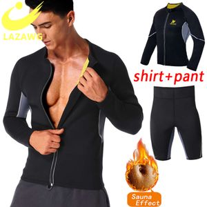 Conjunto de traje de Sauna para hombre, Tops, pantalones cortos moldeadores de cuerpo, faja de neopreno delgada, chaleco entrenador de cintura, camisa de entrenamiento para quemar grasa