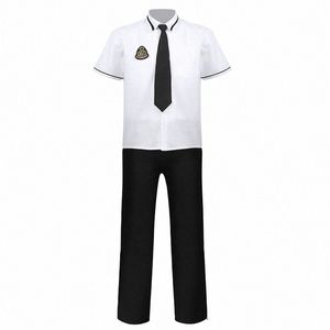 Uniforme scolaire pour hommes, chemise à manches courtes, hauts et pantalons Lg avec badge et cravate pour uniformes japonais, Costume de Cosplay étudiant f1hz #