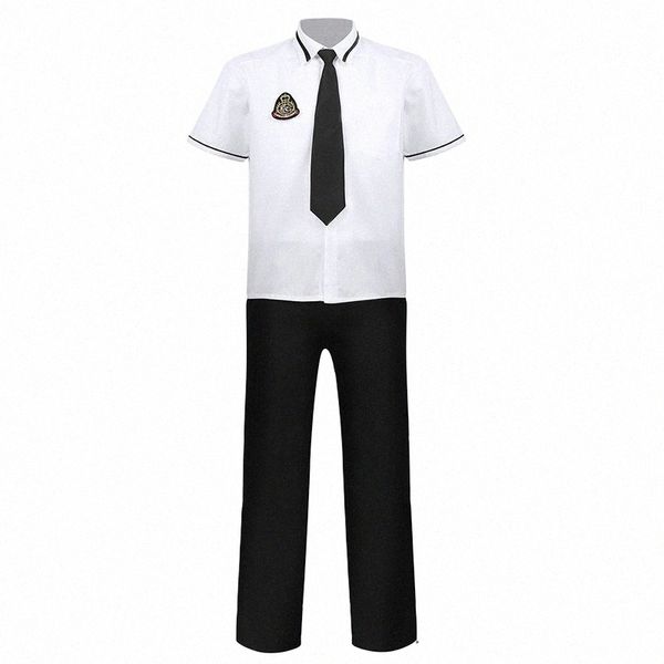 Uniforme escolar para hombres Camisa de manga corta Tops Pantalones LG con insignia y corbata para uniformes japoneses Traje de cosplay para estudiantes f1hz #